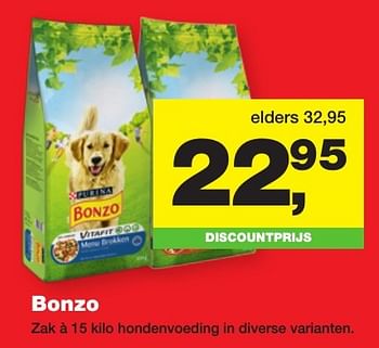 Aanbiedingen Bonzo zak à 15 kilo hondenvoeding - Bonzo - Geldig van 23/01/2017 tot 05/02/2017 bij Jumper