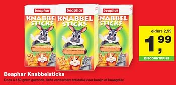 Aanbiedingen Beaphar knabbelsticks doos à 150 gram gezonde, licht verteerbare traktatie voor konijn of knaagdier - Beaphar - Geldig van 23/01/2017 tot 05/02/2017 bij Jumper