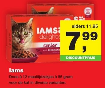 Aanbiedingen Iams doos à 12 maaltijdzakjes à 85 gram voor de kat - IAMS - Geldig van 23/01/2017 tot 05/02/2017 bij Jumper
