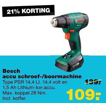 Aanbiedingen Bosch accu schroef--boormachine type psr 14,4 li - Bosch - Geldig van 23/01/2017 tot 29/01/2017 bij Praxis