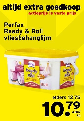 Aanbiedingen Perfax ready + roll vliesbehanglijm - Perfax - Geldig van 23/01/2017 tot 29/01/2017 bij Gamma