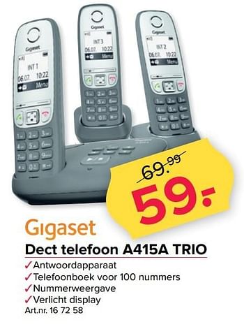 Aanbiedingen Gigaset dect telefoon a415a trio - Gigaset - Geldig van 23/01/2017 tot 05/02/2017 bij Kijkshop