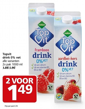 Aanbiedingen Topvit drink 0% vet - Melkan - Geldig van 23/01/2017 tot 29/01/2017 bij Jan Linders