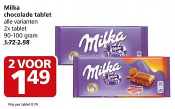 Aanbiedingen Milka chocolade tablet - Milka - Geldig van 23/01/2017 tot 29/01/2017 bij Jan Linders