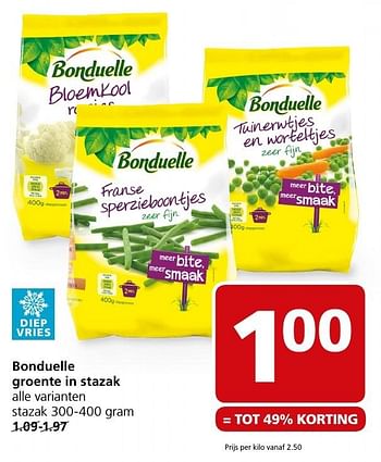 Aanbiedingen Bonduelle groente in stazak - Bonduelle - Geldig van 23/01/2017 tot 29/01/2017 bij Jan Linders