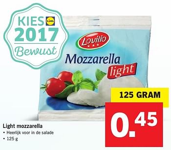 Aanbiedingen Light mozzarella - Lovilio - Geldig van 23/01/2017 tot 29/01/2017 bij Lidl