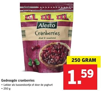 Aanbiedingen Gedroogde cranberries - Alesto - Geldig van 23/01/2017 tot 29/01/2017 bij Lidl