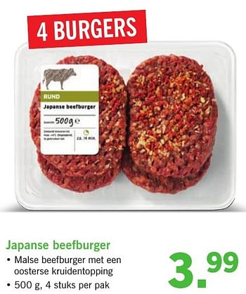 Aanbiedingen Japanse beefburger - Huismerk - Lidl - Geldig van 23/01/2017 tot 29/01/2017 bij Lidl