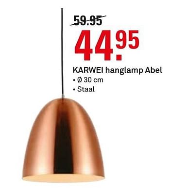 Aanbiedingen Karwei hanglamp abel - Huismerk Karwei - Geldig van 23/01/2017 tot 05/02/2017 bij Karwei