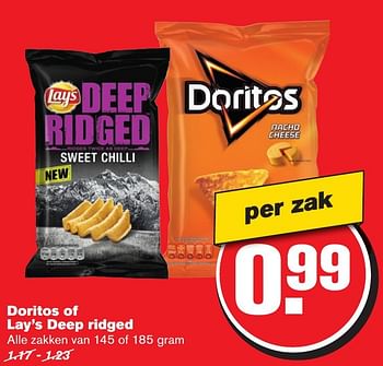 Aanbiedingen Doritos of lay`s deep ridged - Doritos - Geldig van 25/01/2017 tot 31/01/2017 bij Hoogvliet