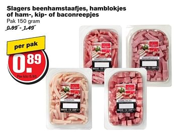 Aanbiedingen Slagers beenhamstaafjes, hamblokjes of ham-, kip- of baconreepjes - Huismerk - Hoogvliet - Geldig van 25/01/2017 tot 31/01/2017 bij Hoogvliet