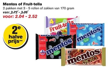 Aanbiedingen Mentos of fruit-tella - Mentos - Geldig van 25/01/2017 tot 31/01/2017 bij Hoogvliet