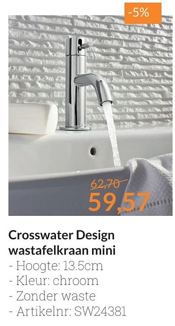 Aanbiedingen Crosswater design wastafelkraan mini - Crosswater - Geldig van 01/02/2017 tot 28/02/2017 bij Sanitairwinkel