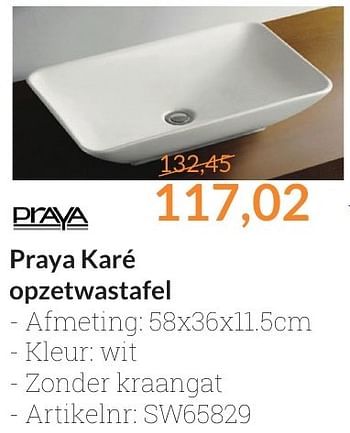 Aanbiedingen Praya karé opzetwastafel - Praya - Geldig van 01/02/2017 tot 28/02/2017 bij Sanitairwinkel