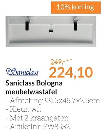 Aanbiedingen Saniclass bologna meubelwastafel - Saniclass - Geldig van 01/02/2017 tot 28/02/2017 bij Sanitairwinkel