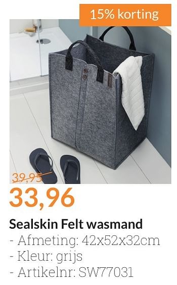 Aanbiedingen Sealskin felt wasmand - Sealskin - Geldig van 01/02/2017 tot 28/02/2017 bij Sanitairwinkel
