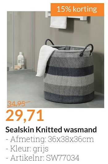 Aanbiedingen Sealskin knitted wasmand - Sealskin - Geldig van 01/02/2017 tot 28/02/2017 bij Sanitairwinkel