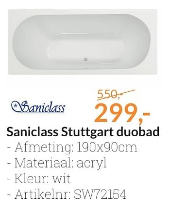 Aanbiedingen Saniclass stuttgart duobad - Saniclass - Geldig van 01/02/2017 tot 28/02/2017 bij Sanitairwinkel