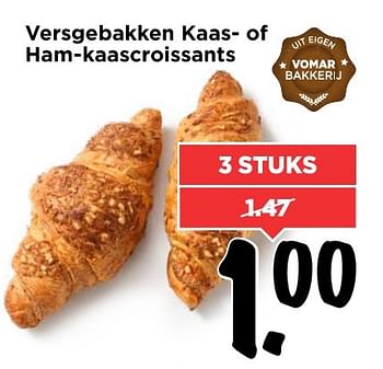 Aanbiedingen Versgebakken kaas- of ham-kaascroissants - Huismerk Vomar - Geldig van 29/01/2017 tot 04/02/2017 bij Vomar