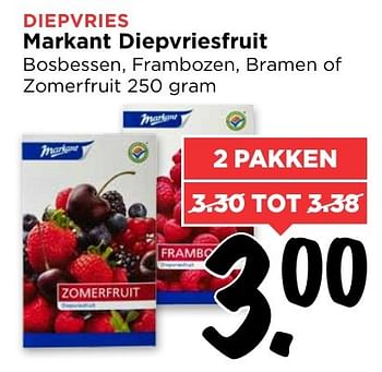 Aanbiedingen Markant diepvriesfruit bosbessen, frambozen, bramen of zomerfruit - Markant - Geldig van 29/01/2017 tot 04/02/2017 bij Vomar