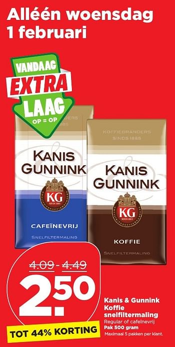 Aanbiedingen Kanis + gunnink koffie snelfi ltermaling - Kanis Gunnink - Geldig van 29/01/2017 tot 04/02/2017 bij Plus