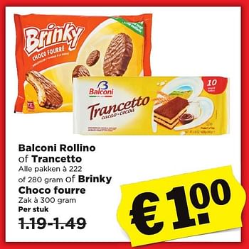 Aanbiedingen Balconi rollino of trancetto of brinky choco fourre - Balconi - Geldig van 29/01/2017 tot 04/02/2017 bij Plus