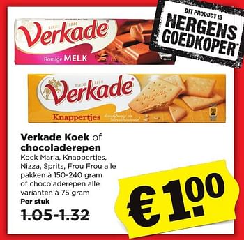 Aanbiedingen Verkade koek of chocoladerepen - Verkade - Geldig van 29/01/2017 tot 04/02/2017 bij Plus