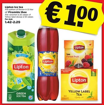 Aanbiedingen Lipton ice tea of piramide thee - Lipton - Geldig van 29/01/2017 tot 04/02/2017 bij Plus