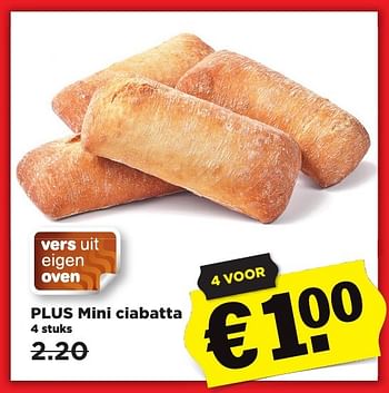 Aanbiedingen Plus mini ciabatta - Huismerk - Plus - Geldig van 29/01/2017 tot 04/02/2017 bij Plus