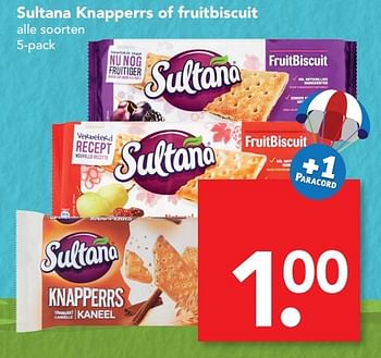 Aanbiedingen Sultana knapperrs of fruitbiscuit - Sultana - Geldig van 29/01/2017 tot 04/02/2017 bij Deen Supermarkten