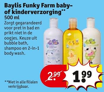 Aanbiedingen Baylis funky farm baby- of kinderverzorging - Huismerk - Kruidvat - Geldig van 24/01/2017 tot 05/02/2017 bij Kruidvat