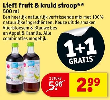 Aanbiedingen Lief! fruit + kruid siroop - Lief! - Geldig van 24/01/2017 tot 05/02/2017 bij Kruidvat