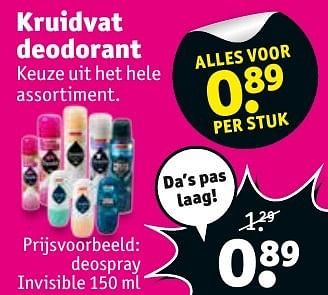 Aanbiedingen Kruidvat deodorant - Huismerk - Kruidvat - Geldig van 24/01/2017 tot 05/02/2017 bij Kruidvat