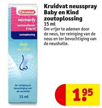 Aanbiedingen Kruidvat neusspray baby en kind zoutoplossing - Huismerk - Kruidvat - Geldig van 24/01/2017 tot 05/02/2017 bij Kruidvat