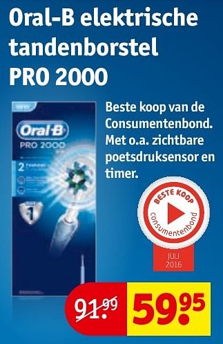 Aanbiedingen Oral-b elektrische tandenborstel pro 2000 - Oral-B - Geldig van 24/01/2017 tot 05/02/2017 bij Kruidvat