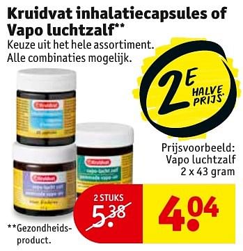 Aanbiedingen Kruidvat inhalatiecapsules of vapo luchtzalf - Huismerk - Kruidvat - Geldig van 31/01/2017 tot 05/02/2017 bij Kruidvat
