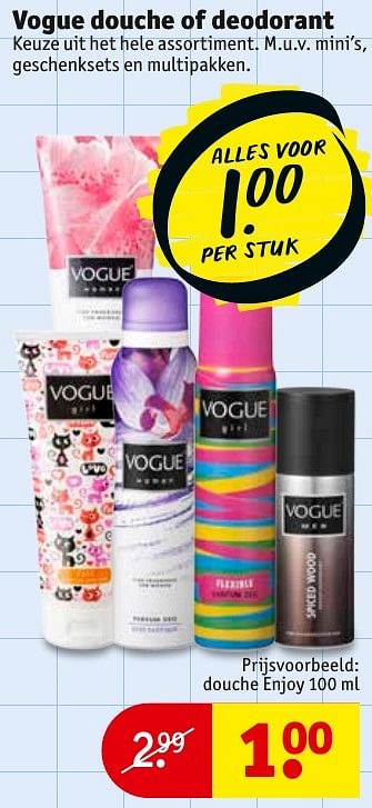 Aanbiedingen Vogue douche of deodorant - Vogue - Geldig van 31/01/2017 tot 05/02/2017 bij Kruidvat