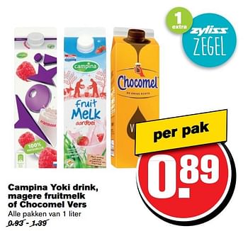 Aanbiedingen Campina yoki drink, magere fruitmelk of chocomel vers - Campina - Geldig van 01/02/2017 tot 07/03/2017 bij Hoogvliet