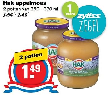 Aanbiedingen Hak appelmoes - Hak - Geldig van 01/02/2017 tot 07/03/2017 bij Hoogvliet