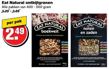 Aanbiedingen Eat natural ontbijtgranen - Eat Natural - Geldig van 01/02/2017 tot 07/03/2017 bij Hoogvliet
