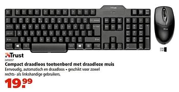 Aanbiedingen Compact draadloos toetsenbord met draadloze muis - Trust - Geldig van 26/01/2017 tot 08/02/2017 bij Marskramer