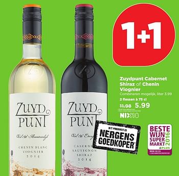 Aanbiedingen Zuydpunt cabernet shiraz of chenin viognier - Rode wijnen - Geldig van 05/03/2017 tot 11/03/2017 bij Plus