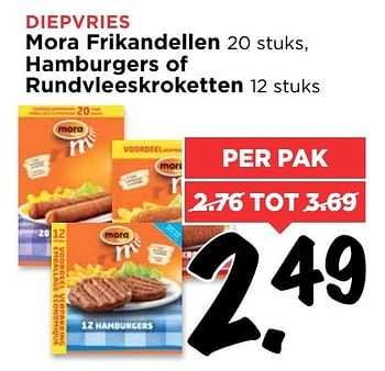 Aanbiedingen Mora frikandellen hamburgers of rundvleeskroketten - Mora - Geldig van 05/02/2017 tot 11/02/2017 bij Vomar