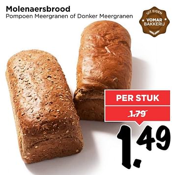 Aanbiedingen Molenaersbrood pompoen meergranen of donker meergranen - Huismerk Vomar - Geldig van 05/02/2017 tot 11/02/2017 bij Vomar