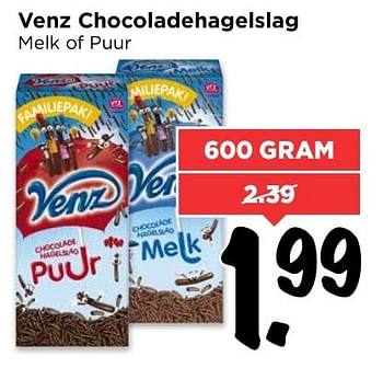 Aanbiedingen Venz chocoladehagelslag melk of puur - Venz - Geldig van 05/02/2017 tot 11/02/2017 bij Vomar