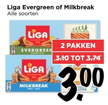 Aanbiedingen Liga evergreen of milkbreak - Liga - Geldig van 05/02/2017 tot 11/02/2017 bij Vomar