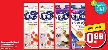 Aanbiedingen Campina optimel drinkyoghurt - Campina - Geldig van 08/02/2017 tot 14/02/2017 bij Hoogvliet