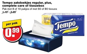 Aanbiedingen Tempo zakdoekjes regular, plus, complete care of tissuebox - Tempo - Geldig van 08/02/2017 tot 14/02/2017 bij Hoogvliet