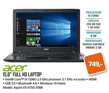 Aanbiedingen Acer 15.6 full hd laptop - Acer - Geldig van 25/01/2017 tot 12/02/2017 bij ITprodeals