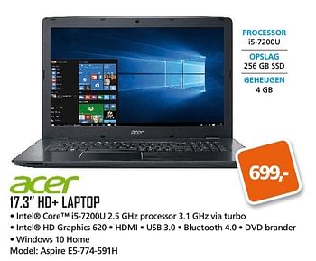 Aanbiedingen Acer 17.3 hd+ laptop - Acer - Geldig van 25/01/2017 tot 12/02/2017 bij ITprodeals